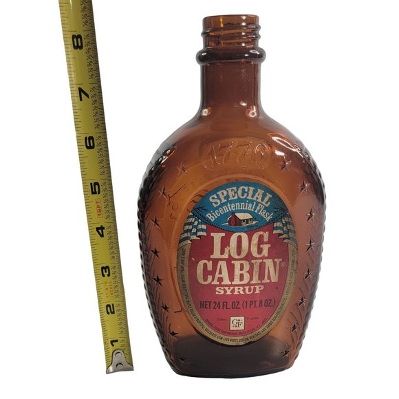 Log Cabin Glass Syrup Bottle Bicentennial Flask 1976 Liberty Bell - Picture 9 of 9